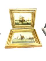 Pair Victorian 19th century oil on canvas paintings with boat scenes signed Edward King Redmore (