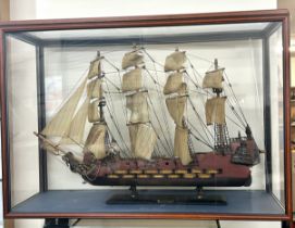 Galloon ship within presentation case, case measures approximately