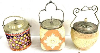 Selection of vintage biscuit barrels, makers Locke and Co etc