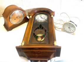 Two key hole mantel clock, wall clock and a vintage electric clock