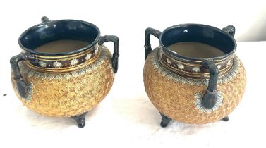 Pair of Antique Royal Doulton England Footed 3 Handled Pot Vases Cauldron Stoneware 1904 7'H X 8'W