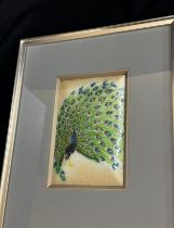 Vintage framed peacock enamel framed picture, measures approximately 14 inches long 11 inches wide