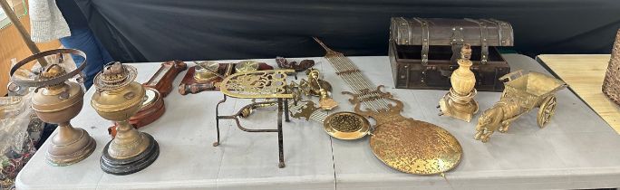 Large selection of collectable items includes large clock pendulums, barometers, oil lamp spares etc