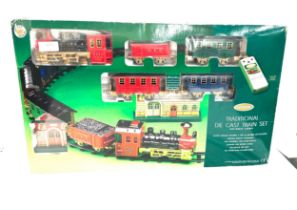 Die cast battery operated train set with remote control, boxed, untested