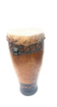 Vintage African drum measures approx 17 inches tall