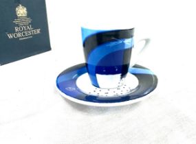 Boxed Royal Worcester Govinder Le chatdleu small cup and saucer, in original box