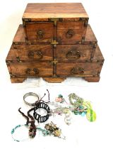 Vintage 6 drawer jewellery cabinet measures approximately 12 inches tall 17 inches wide 6.5 inches