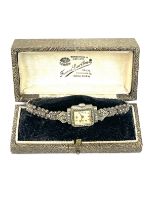 Vintage marcasite cocktail watch, strap with silver hallmarks