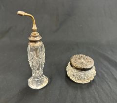 Vintage scent bottle and a silver topped jar
