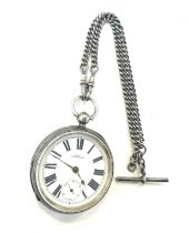 Silver cased Waltham pocket watch with a silver Albert chain, untested