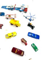 Selection of vintage and later die cast toys includes Corgi carrimore, Dinky shado 2, Toden