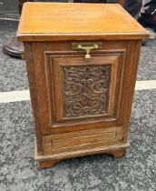 Carved Oak brass handled coal box and one other mahogany inlaid Measures approximately 23 inches