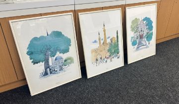 3 Framed Paul Hogarth prints largest measures 12 inches wide 15 inches tall