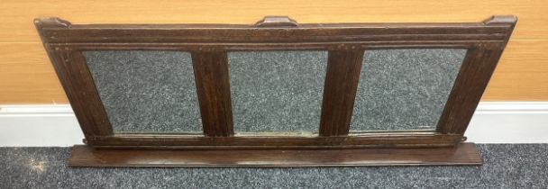 Oak framed 3 panel mantle mirror measures approximately 19 inches tall 52 inches wide