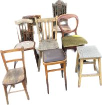 Selection of vintage wooden carved leather topped chairs