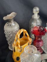 Large selection of vintage and later glassware includes silver topped decanter etc