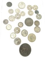 Selection of vintage silver coins includes 1889 crown etc