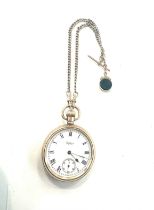 Vintage Dennison cased Waltham full hunter pocket watch, untested with a 9ct gold Albert chain,