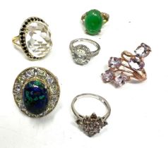 Six silver gemstone set dress/cocktail rings (38g)