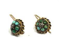 15ct gold front & 9ct gold back turqouise antique earrings (2.3g)