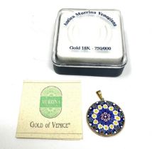 Original 18ct gold & murano glass pendant boxed pendant measures approx 3.2cm drop 2.4cm dia