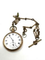 Antique gold plate open face pocket watch & chain the watch ois ticking