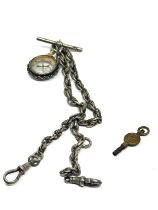 Silver double albert watch chain & compass fob weight 40g