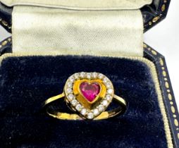 9ct gold synthetic ruby & diamond heart shaped dress ring (2g)