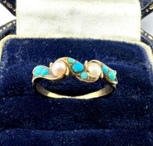 9ct gold antique turquoise & split pearl dress ring (1.8g)