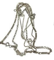 Five assorted silver necklaces/chains (103g)