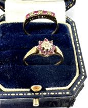 2 x 9ct gold vintage ruby & diamond rings inc. floral cluster & half eternity (3.4g)