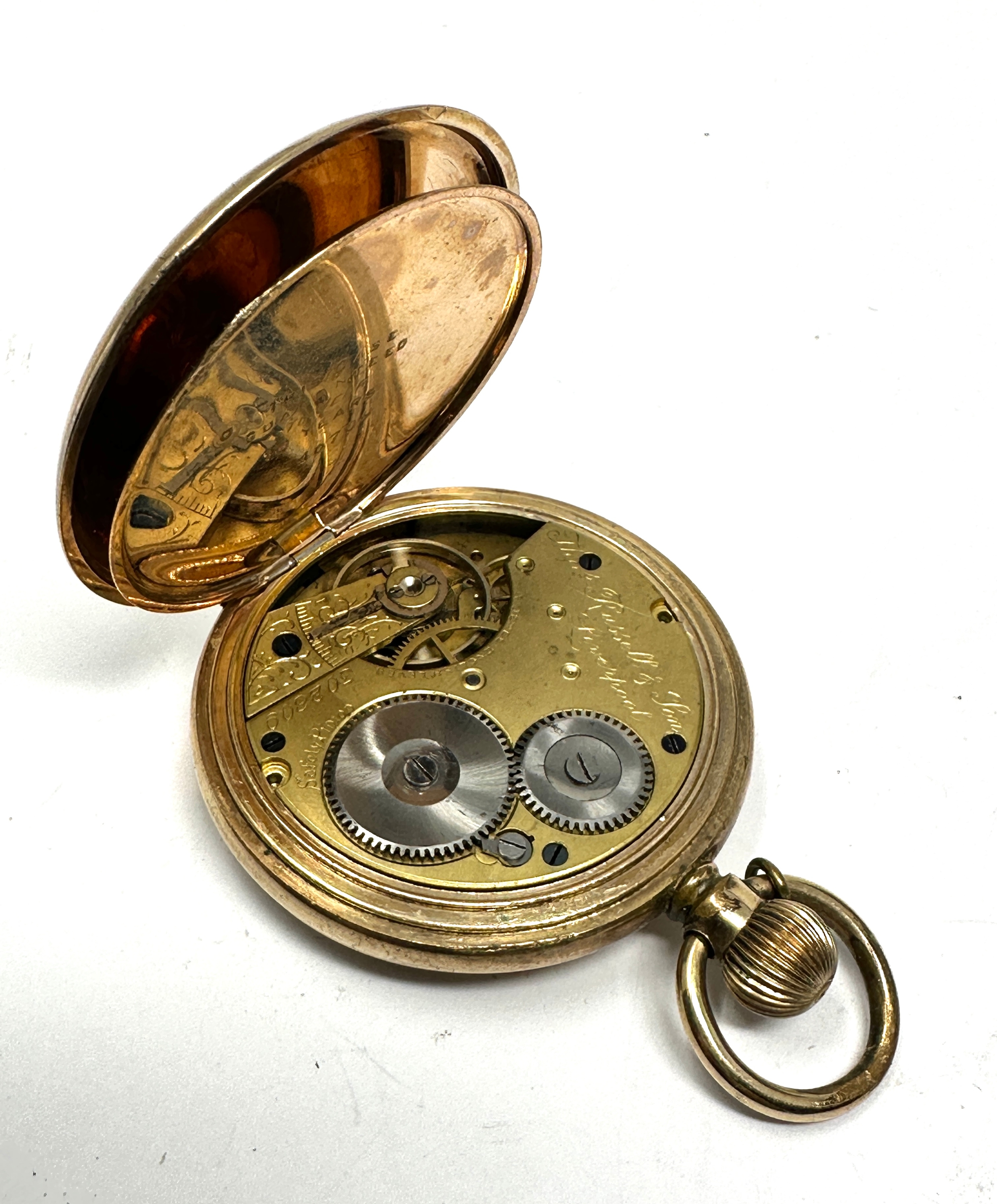 gold plate full hunter tho russell pocket watch the watch is ticking - Image 3 of 3