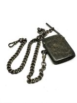 Antique silver double albert watch chain & vesta case weight 60g