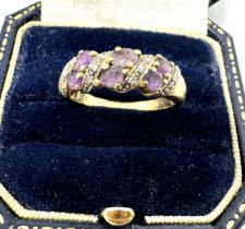 9ct gold vintage amethyst & diamond trilogy dress ring (3g)