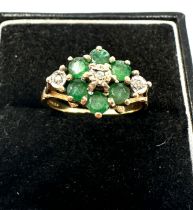 9ct gold emerald & diamond ring weight 3g