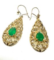 9ct gold chrysoprase earrings weight 5.3 gram measure approx 3.6cm drop not including fixing