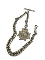 An antique silver Albert watch chain with shield fob (80g)