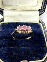 9ct gold ruby & diamond cluster vintage ring (1.7g)