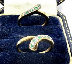 2 x 9ct gold emerald & diamond dress rings (3.3g)