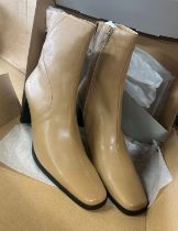 5 pairs of cream camel heeled ladies boots includes sizes 8e, 6e