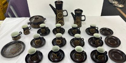 Denby Arabesque 12 place retro part tea / coffee sets to include teapot, coffee pot, cups, saucers