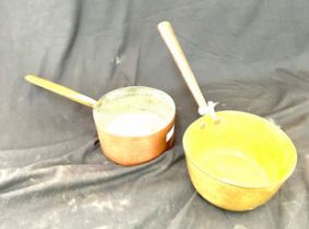 2 Antique small brass and copper saucepans 7.5 inches diameter