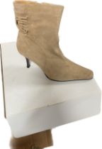 5 Pairs of ladies heeled cream suede boots includes sizes 6e and 6ee