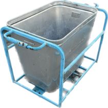 Industrial metal tub on a trolley frame measures approximately 34 inches tall 49 inches wide 28