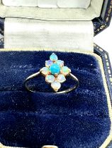 9ct Gold Turquoise & Opal Cluster Dress Ring (1.3g)