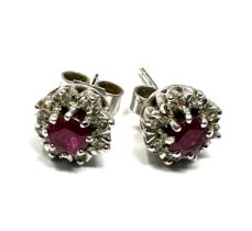 9ct white gold diamond and ruby cluster stud earrings (1.8g)