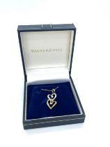 9ct gold and diamond double heart pendant and chain, approximate weight 2.2g