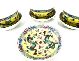 Set 4 miniature oriental bowls with saucers, bowl diameter 9.5cm