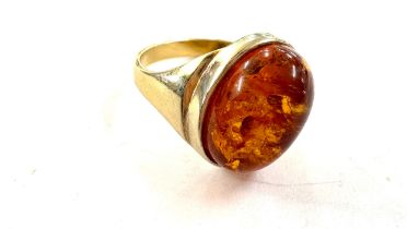 Hallmarked 14ct gold and amber set ring, ring size M, total overall weight 3.5g