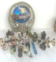 Selection of vintage alcohol miniatures to include miniature liquor holders